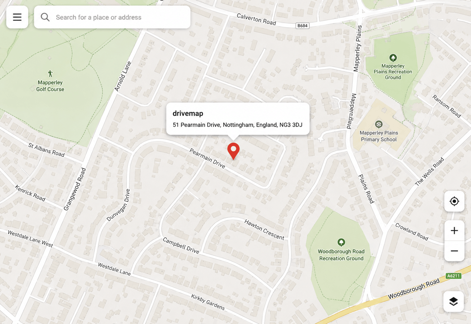 Map showing drivemap location in Nottingham